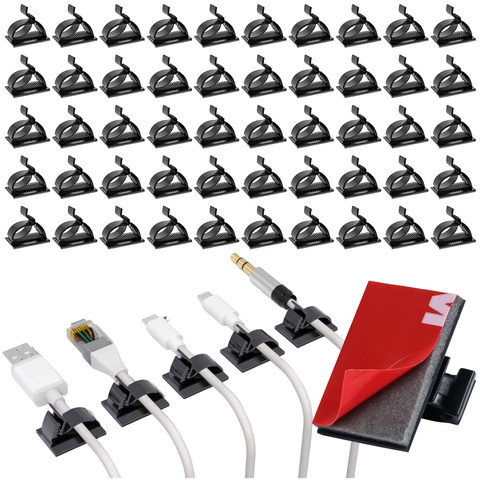 Self-adhesive clips x50 Desk cable organizer cable organizers for desk top wires 3M tape Alogy [50pcs]