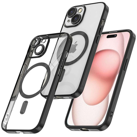 MagSafe Case for iPhone 15 Plus Glamor Luxury Slim Ring Cover Alogy Black Transparent