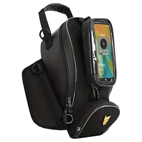 Motorcycle Bag with Detachable Phone Case, Waterproof Motorcycle Bag with Compartments and Tank Mount, Spacious and Durable, MotoRider™ – Black