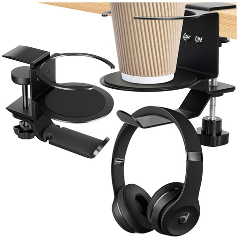 2in1 Desk Organizer Holder for Cup Headphones Cables Desk Aluminum Stand Hanger Hook Alogy Black