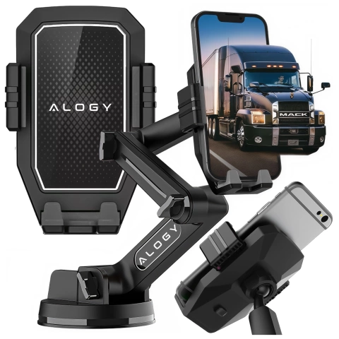 Car Phone Holder 7.2" for Truck Bus Lorry Excavator Car Long 43cm for Windshield Cockpit Alogy Black