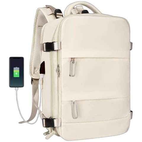 Women's Laptop Backpack Travel Suitcase Luggage for Plane Work School 45x30x20cm Alogy Beige