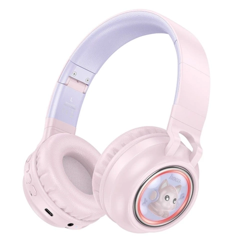 HOCO W50 Bluetooth wireless headphones pink with RGB backlight and cats