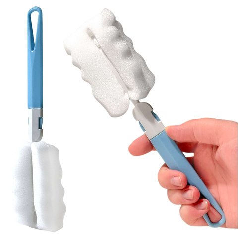 Washing brush for cleaning bottles, jars and glasses Sponge Cleaner Washer with foldable handle Alogy blue and white