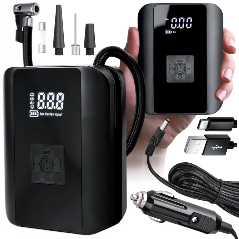 Electric Bicycle Pump for Bicycle Cordless Car Air Compressor Portable with Flashlight 150 PSI Alogy Black