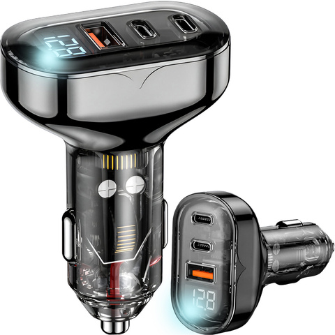 Car charger 2x USB-C C PD 36W USB QC 3.0 LED fast for phone, powerful 72W Alogy black