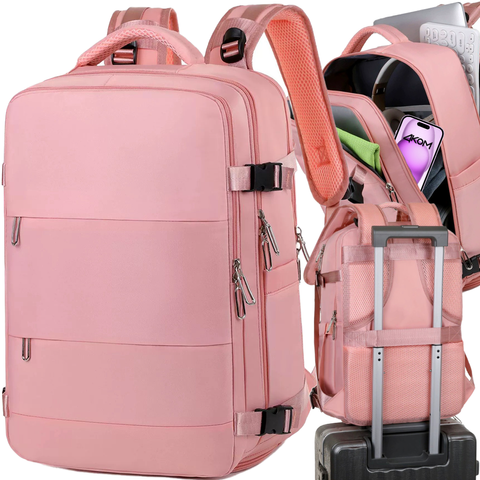 Women's Laptop Backpack Travel Suitcase Luggage for Plane Work School 45x30x20cm Alogy Pink