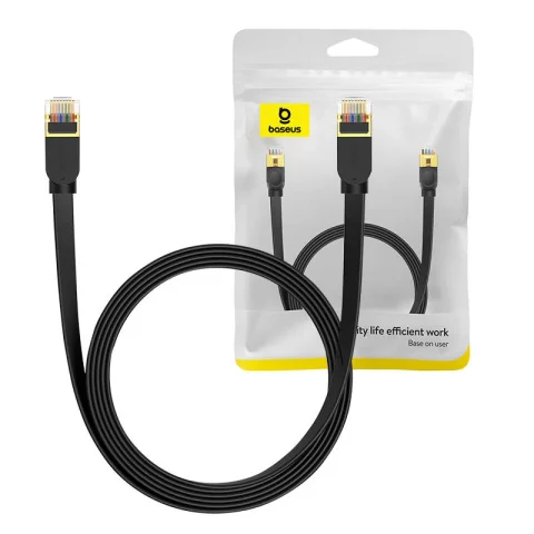 Baseus Ethernet RJ45 flat network cable, Gigabit, Cat.7, 3 m (black)