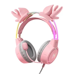 ONIKUMA X15Pro Pink Gaming Headphones with Deer Antlers