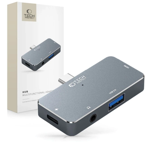 Hub 4in1 V6-HUB Adapter USB-C do USB 3.0   HDMI   USB-C PD   jack 3.5mm (Szary)