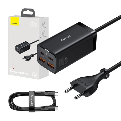 Baseus GaN3 Pro 2xUSB-C 2xUSB mains charger, 100W (black)