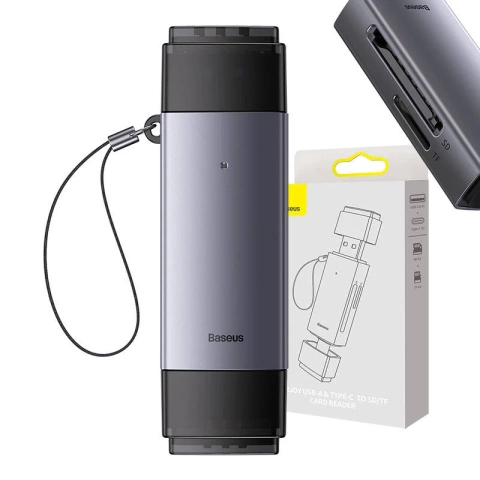 Baseus Lite Series SD/TF memory card reader, USB USB-C (gray)
