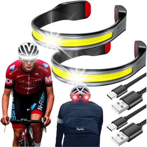 2x COB LED headlamp for running on a bike, powerful, rechargeable, USB Type C, Alogy headlamp, IPX4, black