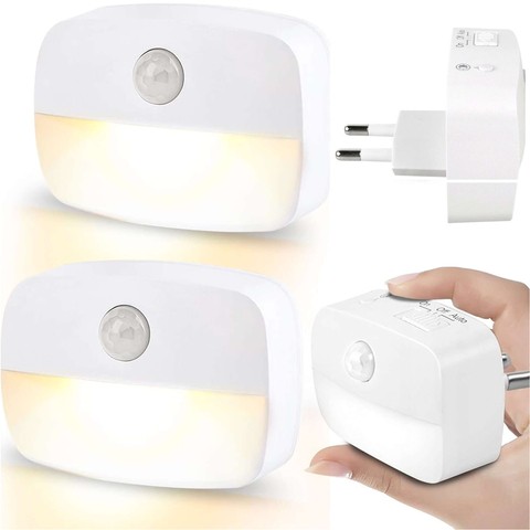 2x LED night lamp with motion sensor for EU socket, 3 light colors Alogy Night Light White