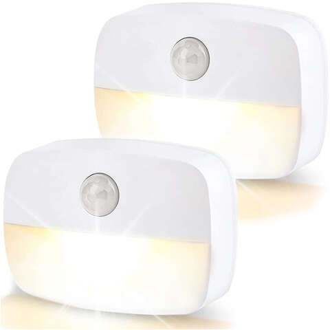 2x Night lamp Wireless LED lamp with motion sensor, AAA battery, glued furniture lighting 3000K white