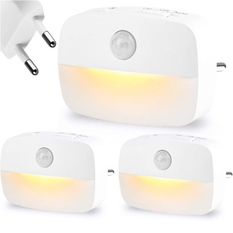 3x LED night lamp with motion sensor for EU socket, 3 light colors Alogy Night Light White