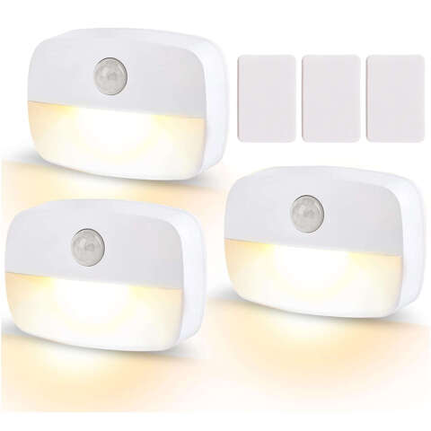 3x Night lamp Wireless LED lamp with motion sensor, AAA battery, glued furniture lighting 3000K white