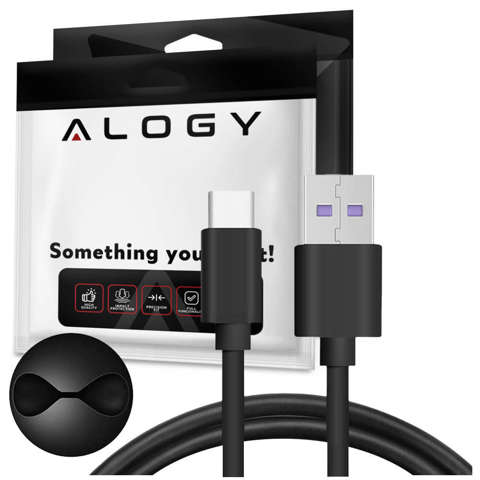 Alogy Cable Fast USB-A to USB-C Type C 5A 1m Black Organizer