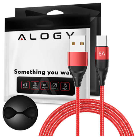 Alogy Cable USB-A to USB-C Type C 6A 1m Red Organizer