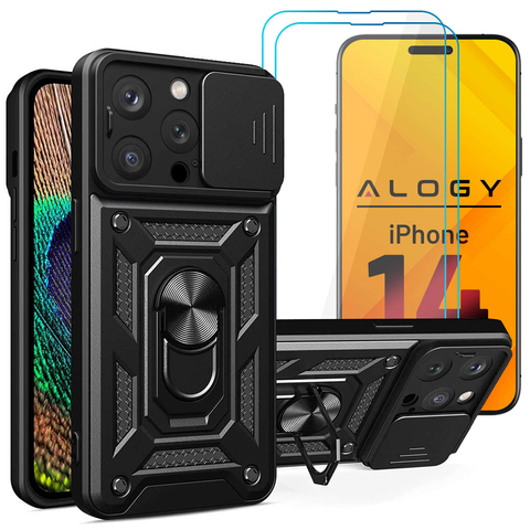 Alogy Camshield Stand Ring Case with Camera Cover for Apple iPhone 14 Pro 2x Screen Glass