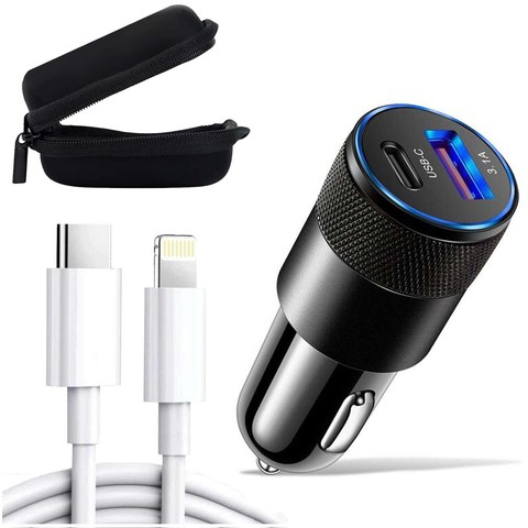 Alogy Car Charger USB-C Type C USB 3.1A Black 1m Cable USB-C to Lightning Case