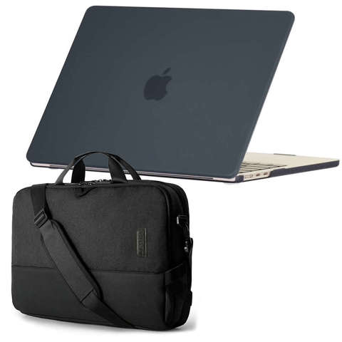 Alogy Hard Case for Apple Macbook Air 13 2022 M2 Matte Black Bag up to 15.6"