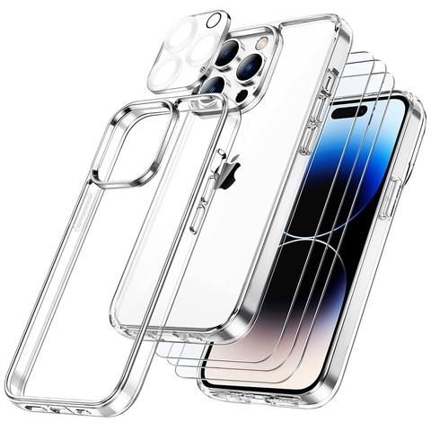 Alogy Hybrid Case Protective Cover for Apple iPhone 14 Pro Transparent 3x Screen Glass 1x Lens Glass