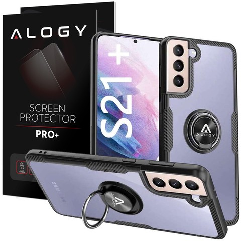 Alogy Ring Holder Clear Armor case for Samsung Galaxy S21 Plus black Glass