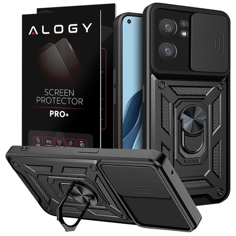 Armored case with a camera cover Alogy Camshield Stand Ring for Oppo Reno 7 5G black Glass