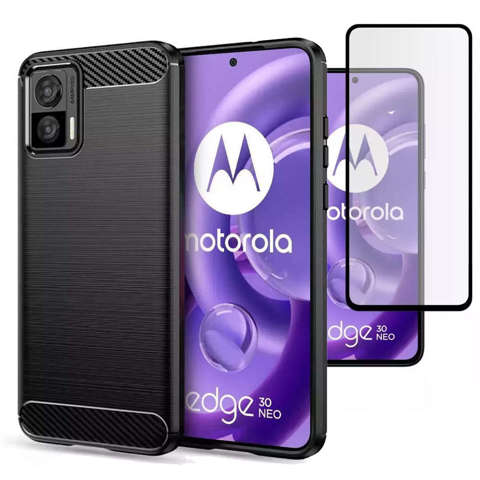 Armored protective case TPU Carbon Case housing for Motorola Edge 30 Neo black Glass Hofi