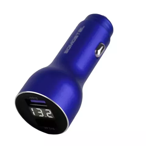 Car Charger Somostel SMS-A89 Quick Charge QC 3.0 30W Aluminum 2X USB Blue