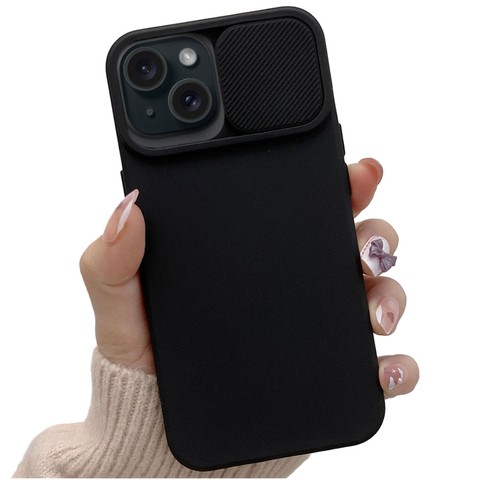 Case for iPhone 15 Plus Slide Case with Lens Protector Camera Housing Matte Black Alogy Soft Matt Glass