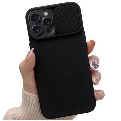 Case for iPhone 15 Pro Max Slide Case with Lens Protector Camera Housing Matte Black Alogy Soft Matt Glass