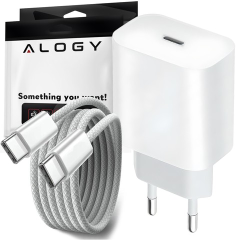 Fast 30W USB-C wall charger USB type C GaN PD for iPhone Alogy cube White USB-C cable 1m