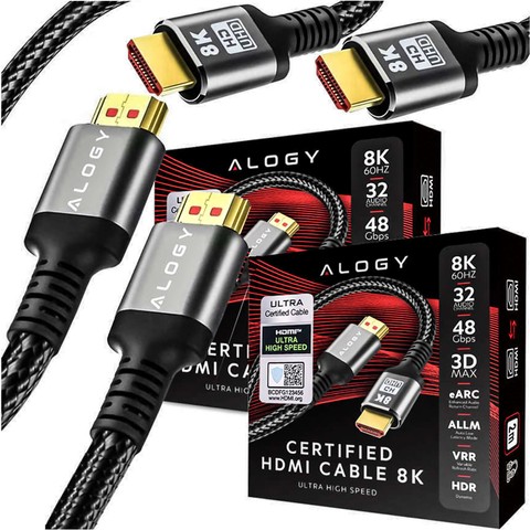 Kabel x2 HDMI 2.1 Alogy 2m 8K PREMIUM ULTRA High Speed 60Hz 48GBps Czarny