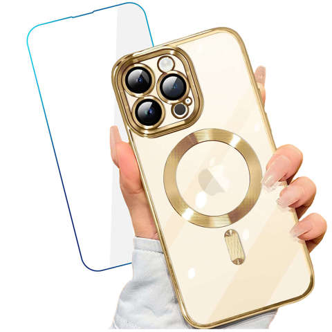 MagSafe Case for Apple iPhone 14 Pro Max Alogy Glamor Luxury Ring housing Golden transparent glass