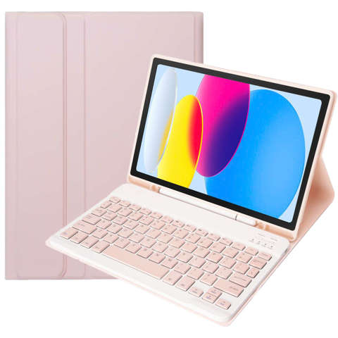 Protective case with wireless keyboard Alogy Keyboard Case with stylus holder for Apple iPad 10.9 2022 Pink Glass