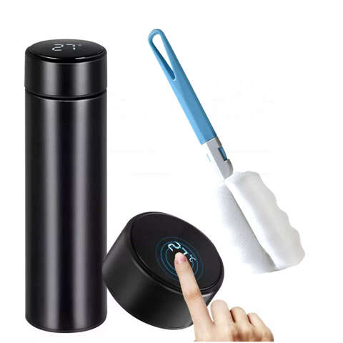 Thermal mug thermos Smart Bottle LED Water bottle 500ml Black Washing brush