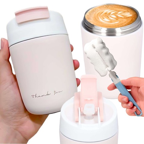 Thermos mug with a spout and a straw for coffee, yerba mate tea, 360ml, vacuum bottle Alogy, Steel Pink, Washing brush