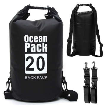 20L Water Resistant Sack Waterproof Pouch Kayak Sail Bag PVC for Sports Black