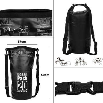 20L Water Resistant Sack Waterproof Pouch Kayak Sail Bag PVC for Sports Black