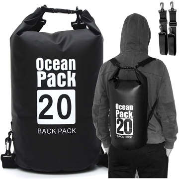 20L Water Resistant Sack Waterproof Pouch Kayak Sail Bag PVC for Sports Black