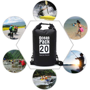 20L Water Resistant Sack Waterproof Pouch Kayak Sail Bag PVC for Sports Black