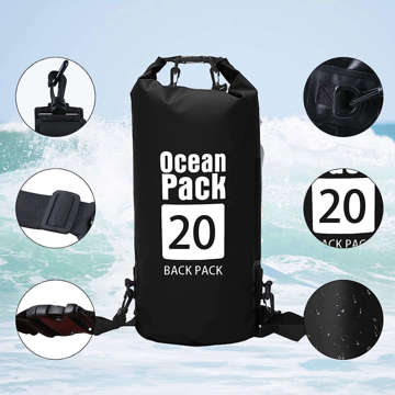 20L Water Resistant Sack Waterproof Pouch Kayak Sail Bag PVC for Sports Black