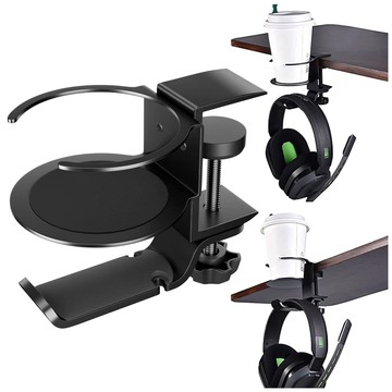 2in1 Desk Organizer Holder for Cup Headphones Cables Desk Aluminum Stand Hanger Hook Alogy Black