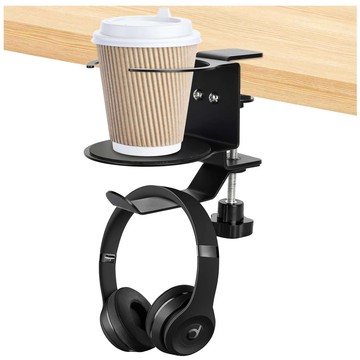 2in1 Desk Organizer Holder for Cup Headphones Cables Desk Aluminum Stand Hanger Hook Alogy Black