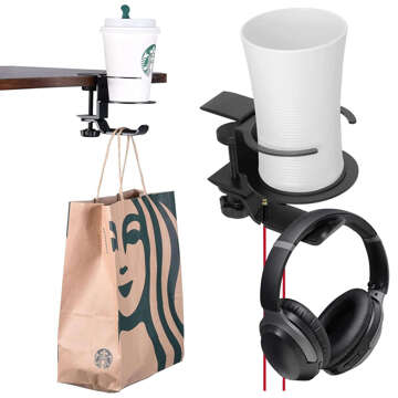 2in1 Desk Organizer Holder for Cup Headphones Cables Desk Aluminum Stand Hanger Hook Alogy Black