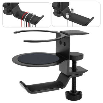 2in1 Desk Organizer Holder for Cup Headphones Cables Desk Aluminum Stand Hanger Hook Alogy Black