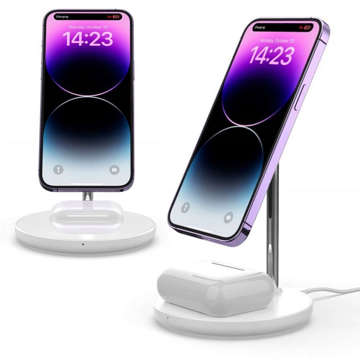 2in1 QI 15W 2in1 Magnetic MagSafe Wireless Charger for Apple iPhone AirPods White