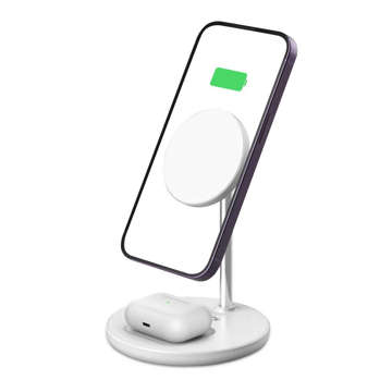 2in1 QI 15W 2in1 Magnetic MagSafe Wireless Charger for Apple iPhone AirPods White